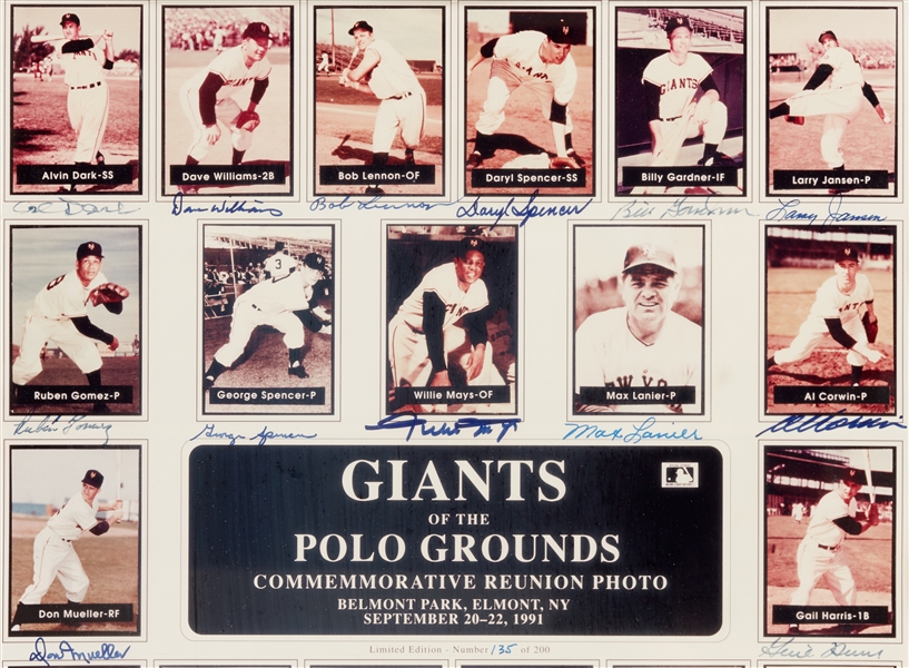 New York Giants Multi-Signed Polo Grounds Commemorative Photo with Mays, Irvin (135/200) (BAS)