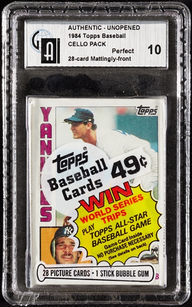 1984 Topps Baseball Cello Pack with Don Mattingly on Top (Graded GAI 10)