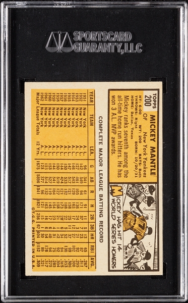 1963 Topps Mickey Mantle No. 200 SGC 5