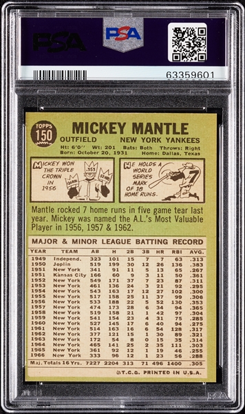1967 Topps Mickey Mantle No. 150 PSA 7