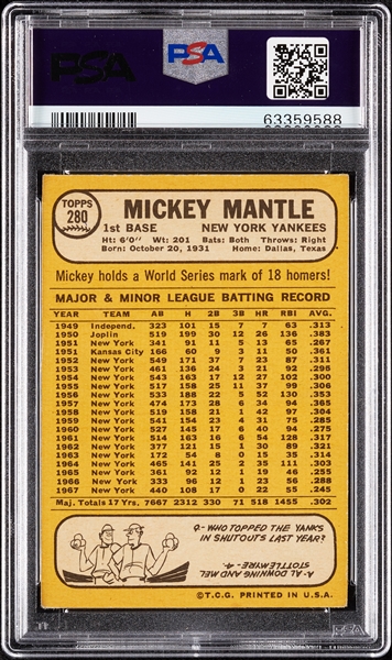 1968 Topps Mickey Mantle No. 280 PSA 4