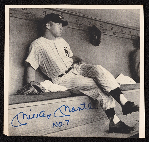 Mickey Mantle Signed 6x6 Photo Inscribed No. 7 (BAS)