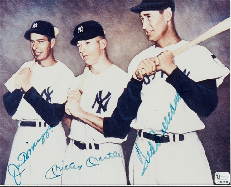 Mickey Mantle, Joe DiMaggio & Ted Williams Signed 8x10 Framed Photo (BAS)