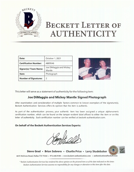 Mickey Mantle & Joe DiMaggio Signed 11x14 Framed Photo (BAS)