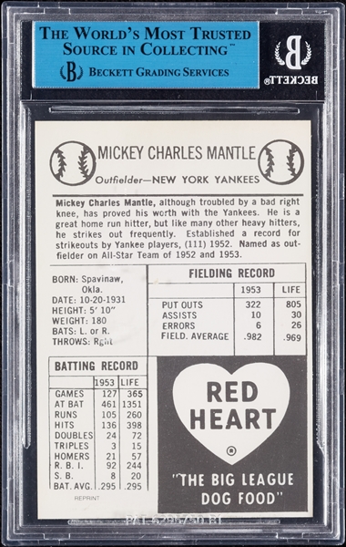Mickey Mantle Signed 1954 Red Heart Reprint (JSA/BVG)