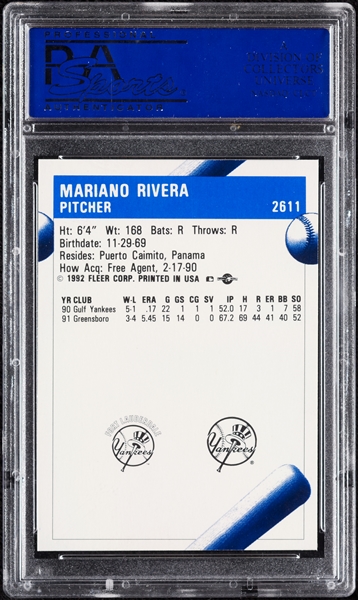 1992 ProCards Mariano Rivera Ft. Lauderdale Yankees No. 2611 PSA 10