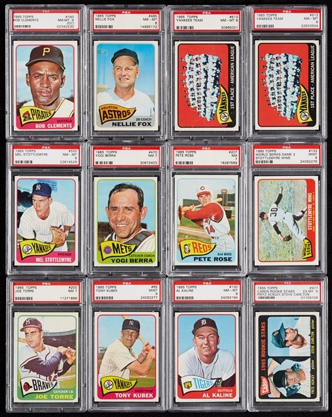 1965 Topps Baseball Near Set, 24 Slabs, Extra HOFers, PSA 8 Clemente and Kaline (598)