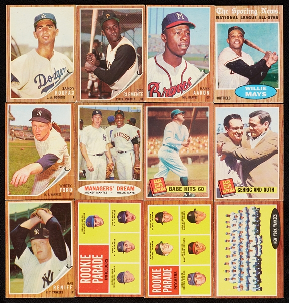 1962 Topps Baseball Partial Set, 14 Slabs, HOFers, Rookies and Specials, PSA 7 No. 1 Maris (256)