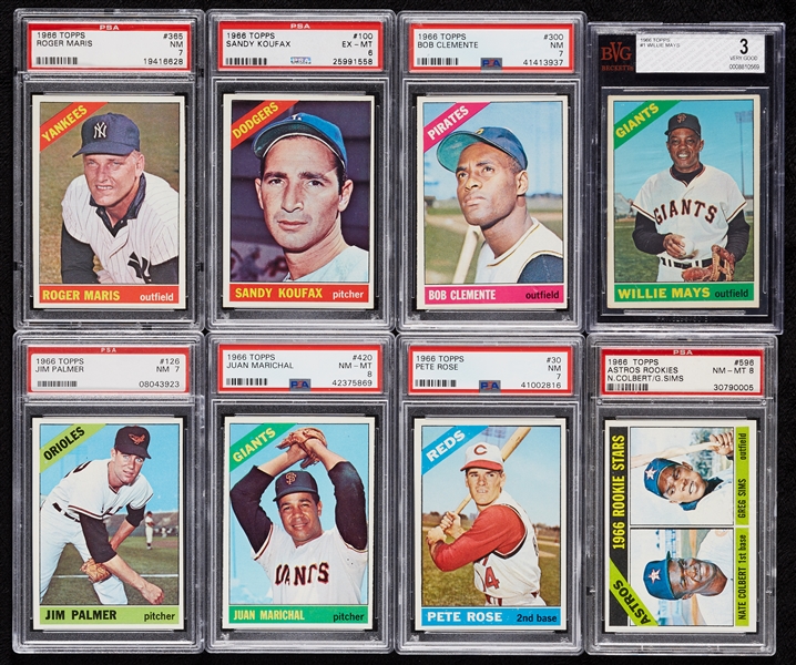 1966 Topps Baseball Partial Set, High-Grade PSA Slabs (32), 22 HOFers, Rookies (352)