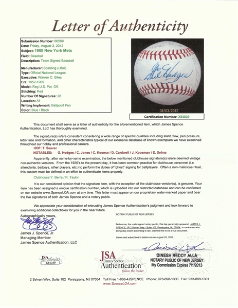 1968 New York Mets Team-Signed ONL Baseball (JSA)