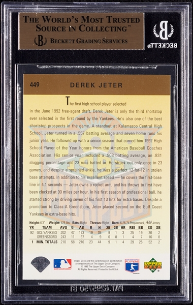 1993 Upper Deck Derek Jeter RC No. 449 BGS 9.5