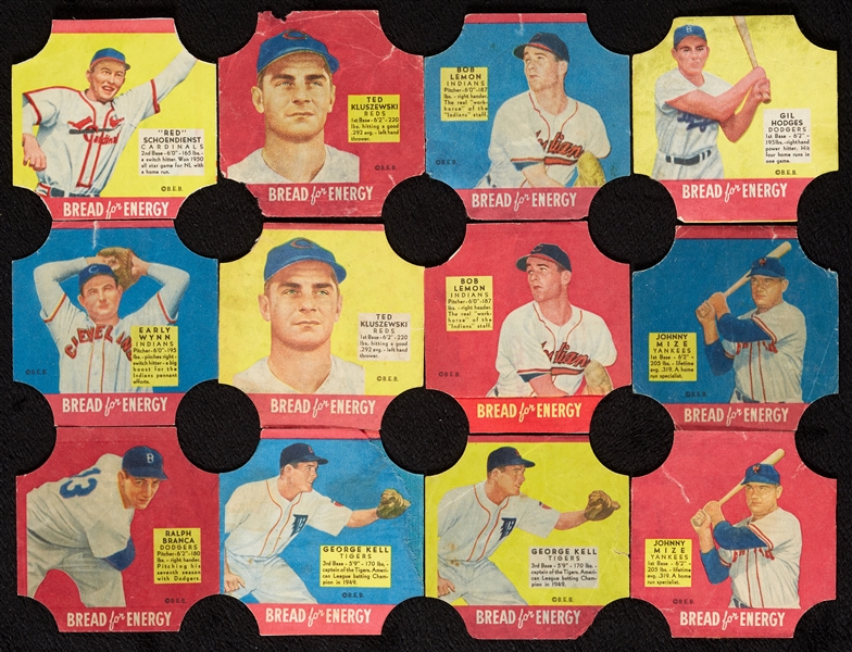 1951 Fischer’s Bread for Energy Baseball Labels Set With Variations (45)