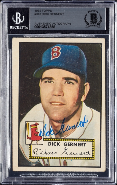 Dick Gernert Signed 1952 Topps High Number No. 343 (Graded BAS 10)