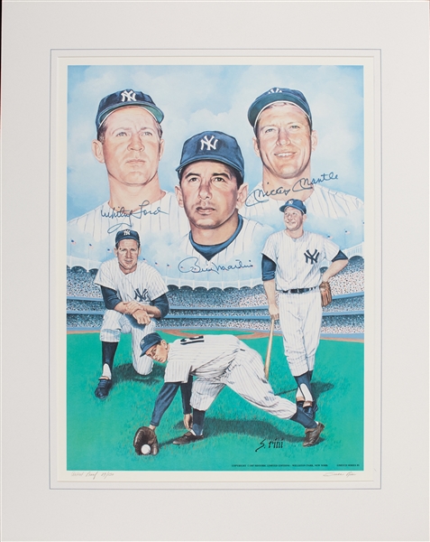 Mickey Mantle, Whitey Ford & Billy Martin Signed Lithograph (AP 89/150) (BAS)
