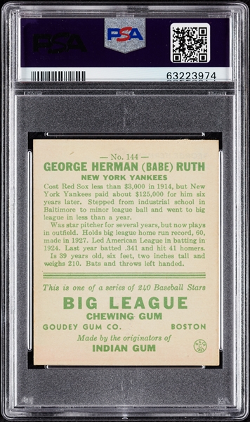 1933 Goudey Babe Ruth No. 144 PSA 4.5