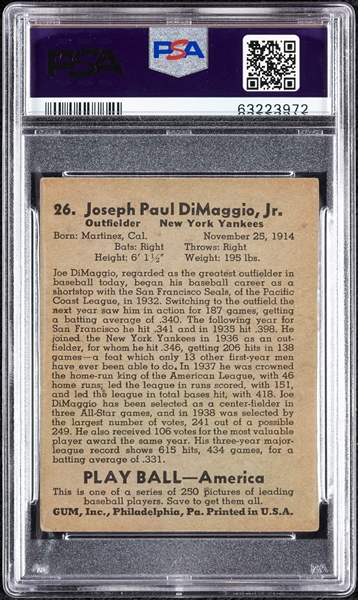 1939 Play Ball Joe DiMaggio No. 26 PSA 3