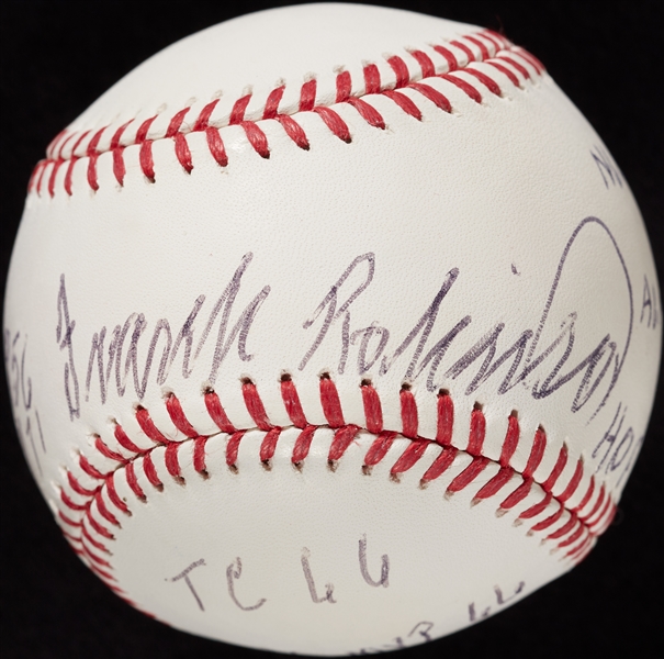 Frank Robinson Single-Signed STAT OML Baseball (Steiner)