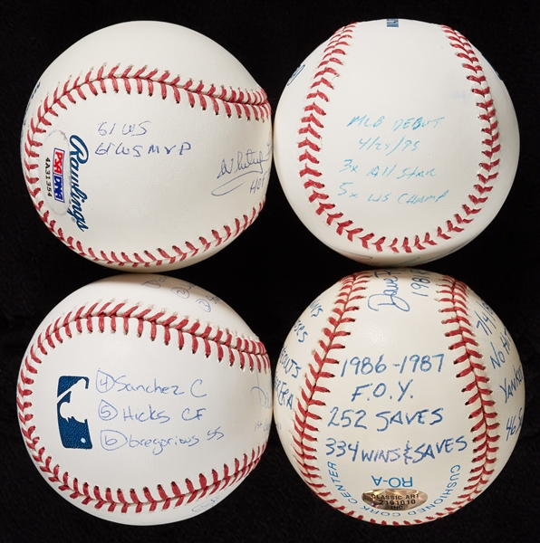 Yankees Signed STAT Balls with Ford, Pettitte, Righetti, Boone (4)