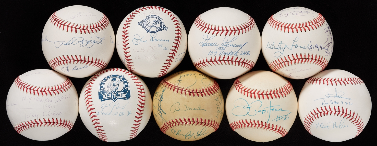 Multi-Signed Yankees Theme Baseballs with 1961 Infield, Perfect Games (9)