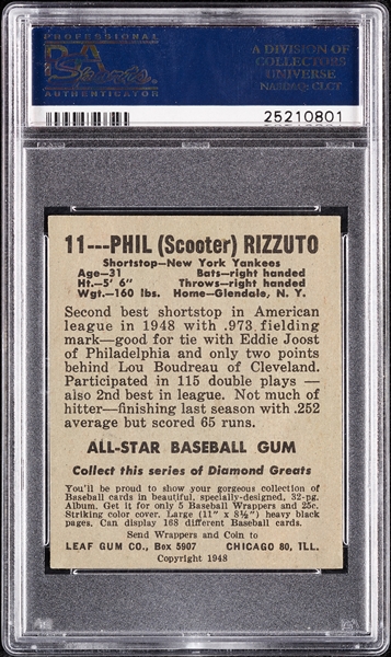 1948 Leaf Phil Rizzuto No. 11 PSA 6