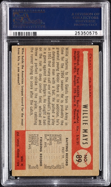 1954 Bowman Willie Mays No. 89 PSA 4