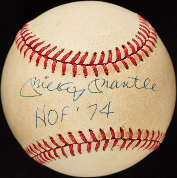 Mickey Mantle Single-Signed OAL Baseball Inscribed HOF 74 (BAS)
