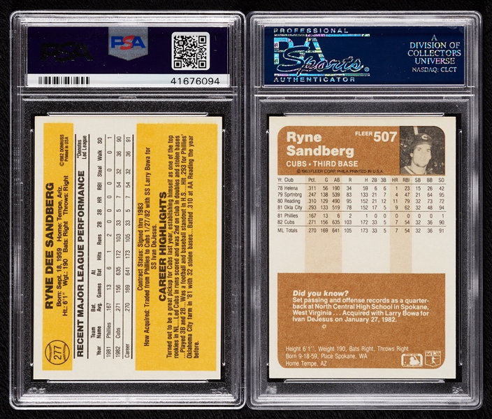 Ryne Sandberg 1983 PSA-Graded RC Pair with Fleer PSA 10 (2)