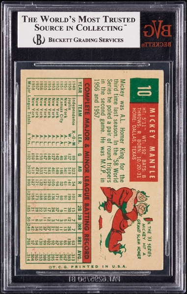 1959 Topps Mickey Mantle No. 10 BVG 5.5