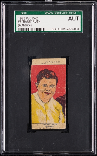 1923 W515-2 Babe Ruth No. 3 SGC Authentic