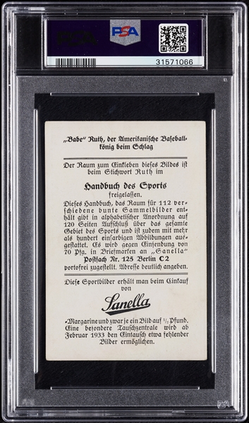 1932 Sanella Margarine Babe Ruth Type 2 PSA 4