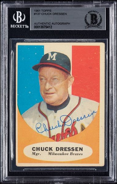 Chuck Dressen Signed 1961 Topps No. 137 (BAS)