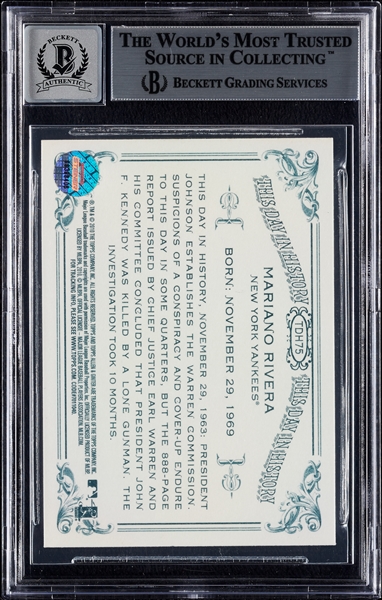 Mariano Rivera Signed 2010 Topps Allen & Ginter's No. TDH75 (Graded BAS 10)