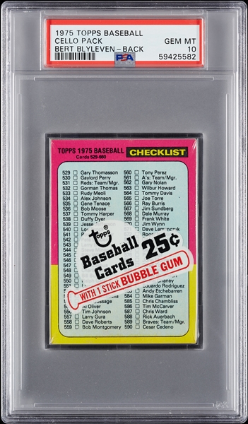 1975 Topps Baseball Cello Pack - Bert Blyleven Back (Graded PSA 10)