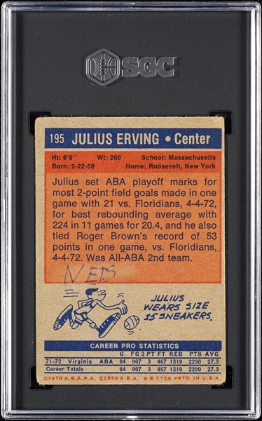 1972 Topps Julius Erving RC No. 195 SGC 1