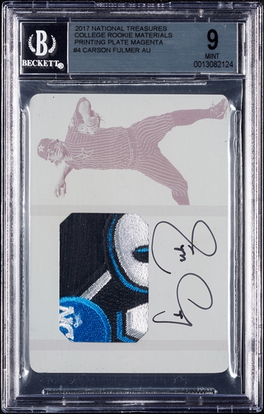 2017 National Treasures Carson Fulmer College Rookie Materials Printing Plate Magenta (1/1) BGS 9 (AUTO 10)