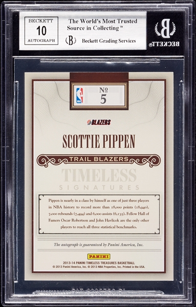 2013 Timeless Treasures Scottie Pippen Timeless Signatures (4/25) BGS 9 (AUTO 10)