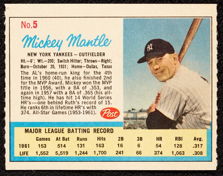 1962 Post Cereal/Life Magazine Mickey Mantle Insert