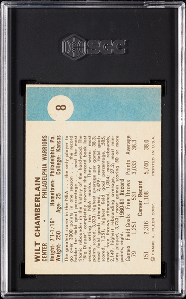 1961 Fleer Wilt Chamberlain RC No. 8 SGC Authentic