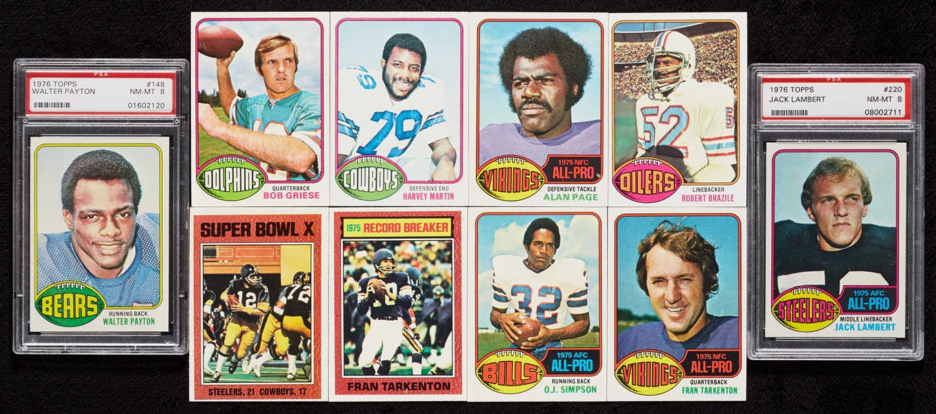 1976 Topps Football High-Grade Near Set, Payton and Lambert Rookies PSA 8 (526/528)
