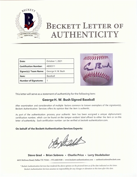 George H.W. Bush Single-Signed Baseball (BAS)