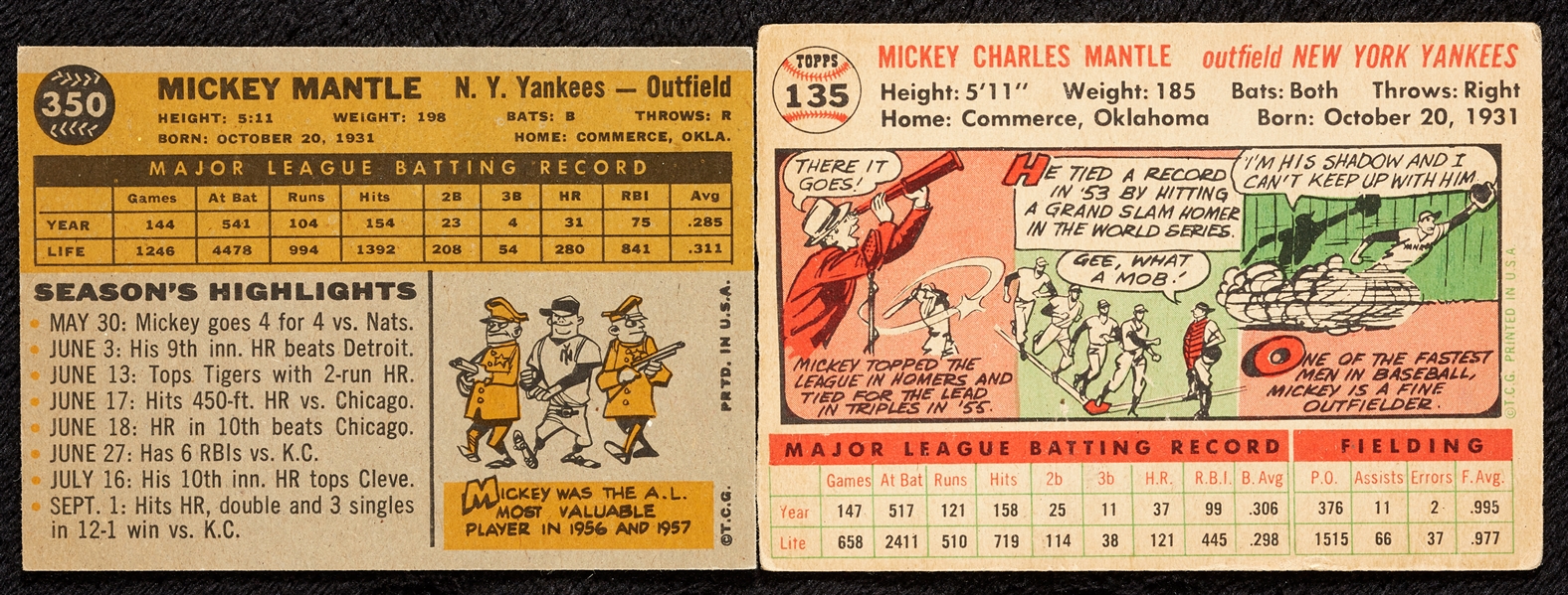 1956 and 1960 Topps Mickey Mantle Cards (2)