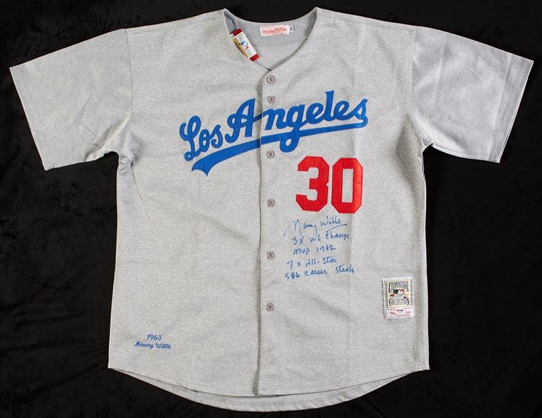 Maury Wills Signed Dodgers STAT Jersey (BAS)