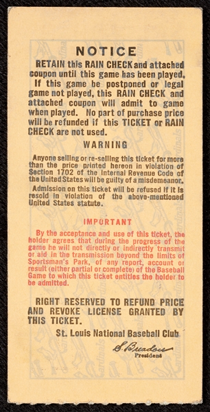 1943 World Series Game Five Ticket Stub