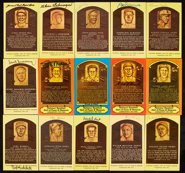 Signed HOF Plaque Postcard Collection with DiMaggio, Paige, Greenberg (80)