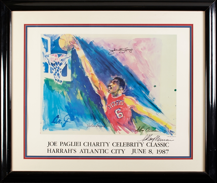 Julius Erving & LeRoy Neiman Signed 1987 Lithograph in Frame (BAS)