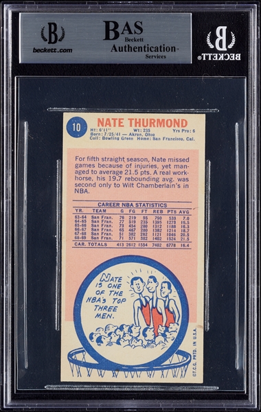 Nate Thurmond Signed 1969 Topps RC No. 10 (BAS)