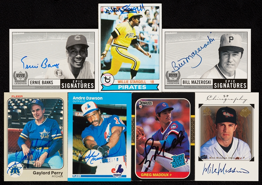 Signed Baseball Card Group with Maddux RC, Banks, Stargell (37)
