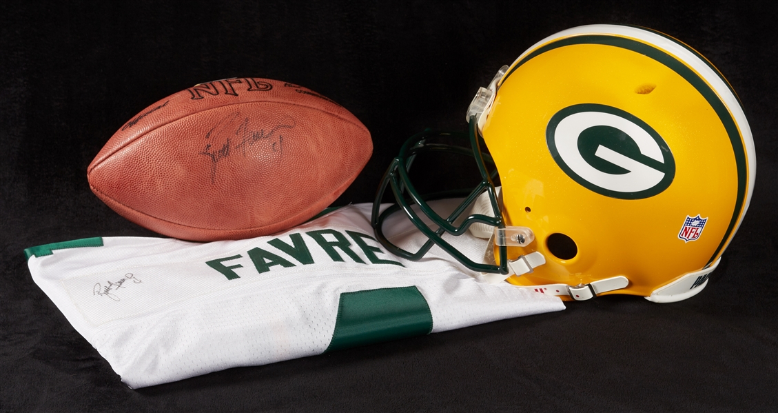 Brett Favre Signed Packers & NFL Football with Full-Size Helmet (3)