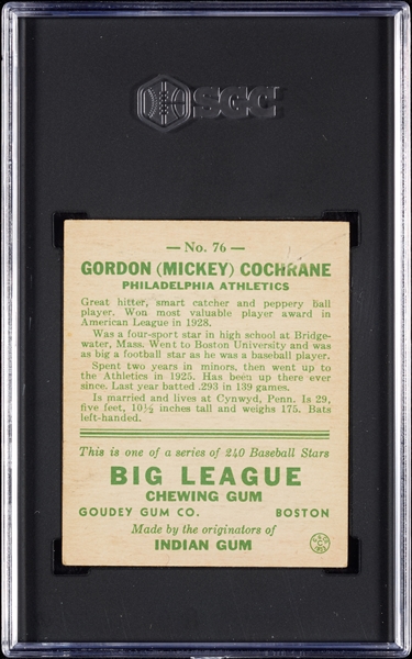 1933 Goudey Mickey Cochrane No. 76 SGC 3