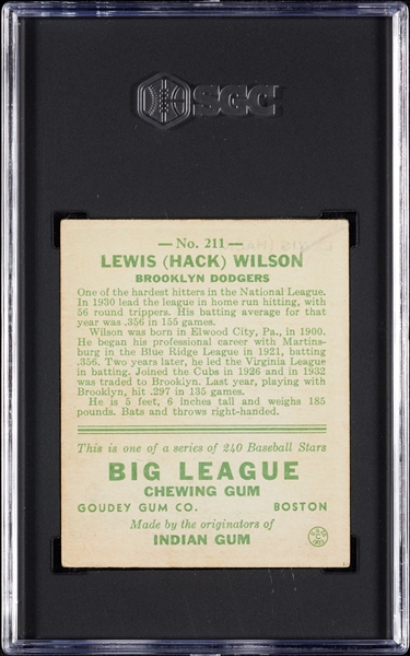 1933 Goudey Hack Wilson No. 211 SGC 3
